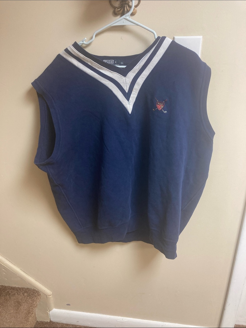Polo by Ralph Lauren Navy Blue Sleeveless V-Neck Tank Top with White Trim
